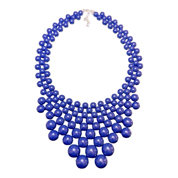 Mermaid Glam Navy Beaded Statement Necklace - Picture 1 of 5